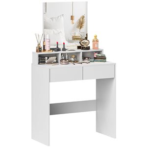 HOMCOM 29.5 W x 15 D x 53.1-in H White Engineering Wood 2-Drawer Dressing Table w/ Mirror and Storage