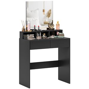 Coiffeuse à 2 tiroirs par HOMCOM 29,5 l. x 15 p. x 53,1 po h. bois d'ingénierie noir avec miroir et rangement
