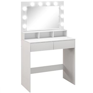 HOMCOM 31.5-in W White Engineered Wood 2-Drawer Ligthed Dressing Table w/ Mirror