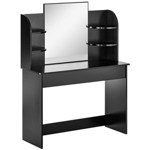 Coiffeuse à 1 tiroir par HOMCOM 42,5 po l. en bois d'ingénierie noir avec miroir