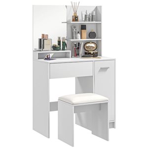 HOMCOM 31.5 W x 52-in H White Engineered Wood 1-Drawer 1-Door Dressing Table w/ Mirror and Stool
