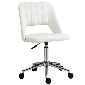 Vinsetto Cream White Ergonomic Armless Swivel Office Chair w/ 5 Wheels