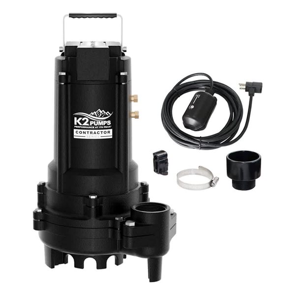 K2 PUMPS Contractor Series 1/2-HP 115-Volt Cast-Iron Submersible Sump Pump w/ Piggyback Tethered Switch