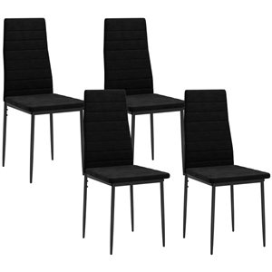 HOMCOM Set of 4 Black Velvet Upholstered High-Back Dining Chairs