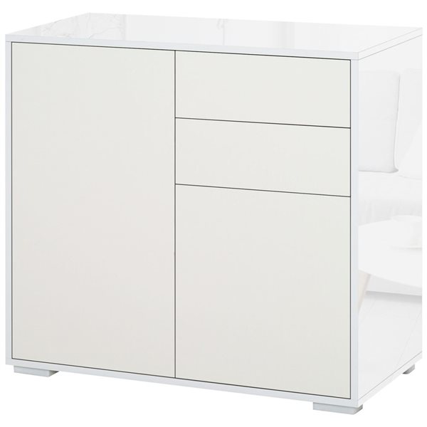 HOMCOM 31-in W White Particleboard Freestanding High Gloss Buffet Sideboard w/ Drawers
