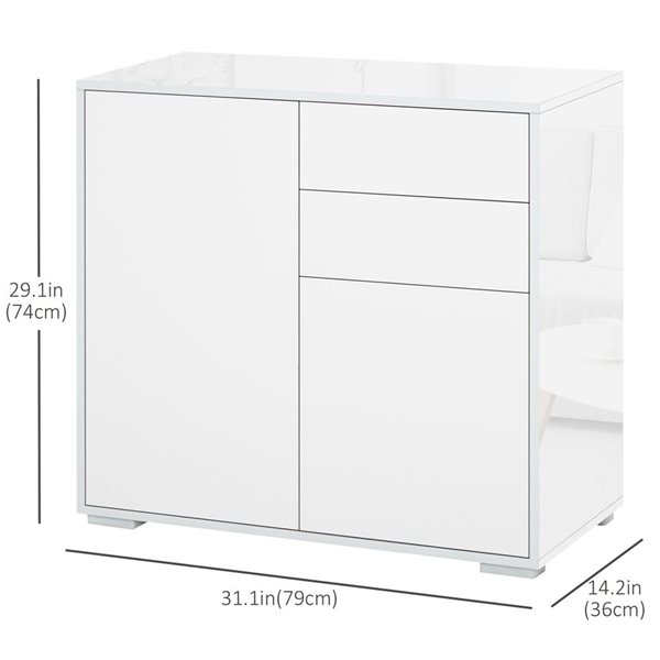 HOMCOM 31-in W White Particleboard Freestanding High Gloss Buffet Sideboard w/ Drawers