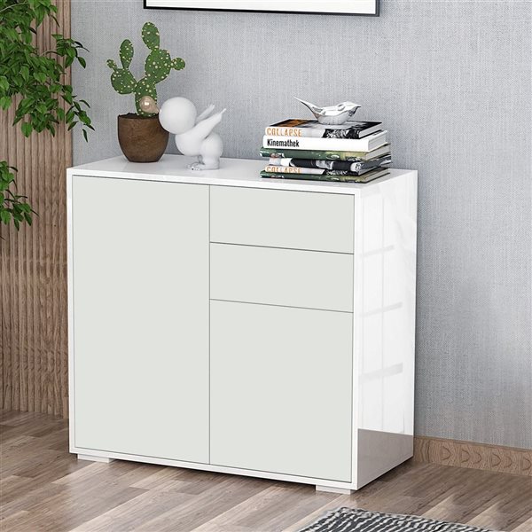 HOMCOM 31-in W White Particleboard Freestanding High Gloss Buffet Sideboard w/ Drawers