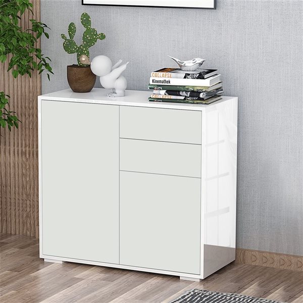 HOMCOM 31-in W White Particleboard Freestanding High Gloss Buffet Sideboard w/ Drawers