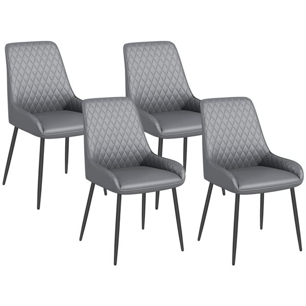 HOMCOM Set of 4 Grey Faux Leather Upholstered Dining Chairs w/ Metal ...