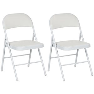Chaise pliante en métal HOMCOM en similicuir blanc rembourrées