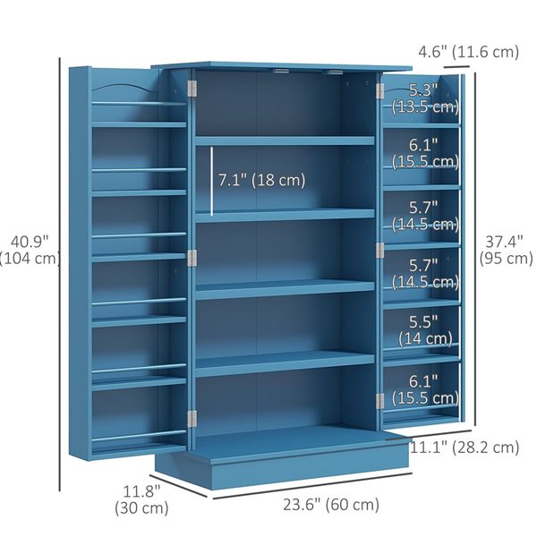 HOMCOM Blue 12 D x 41 H x 24-in W Composite Modern Kitchen Pantry Cabinet w/ 5-Tier Shelving