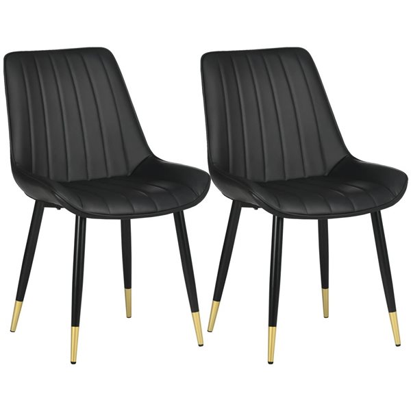HOMCOM Set of 2 Black Faux Leather Upholstered Dining Chairs