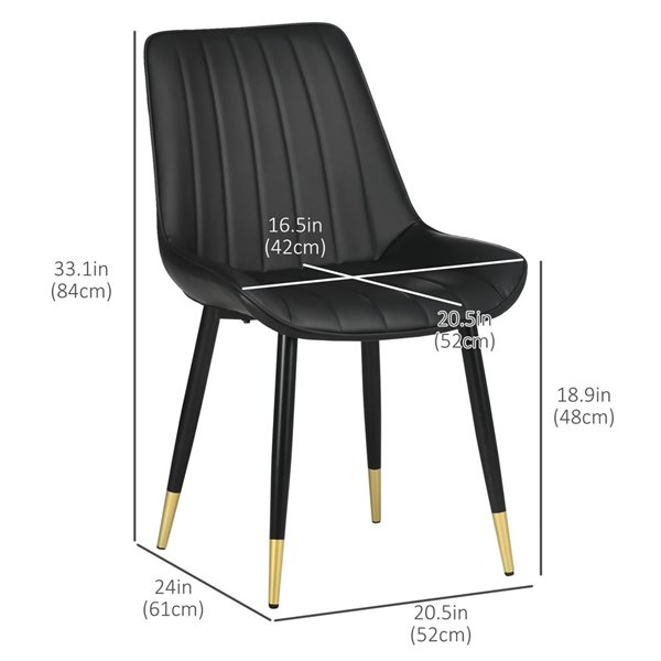 HOMCOM Set of 2 Black Faux Leather Upholstered Dining Chairs