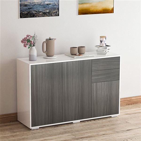 HOMCOM 46-in W Grey Particleboard Freestanding Sideboard w/ Push-Open Drawers