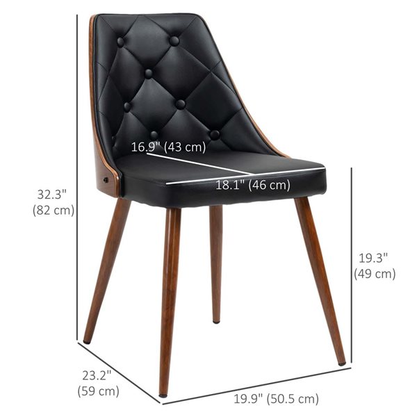 HOMCOM Set of 2 Black Modern Faux Leather Upholstered Dining