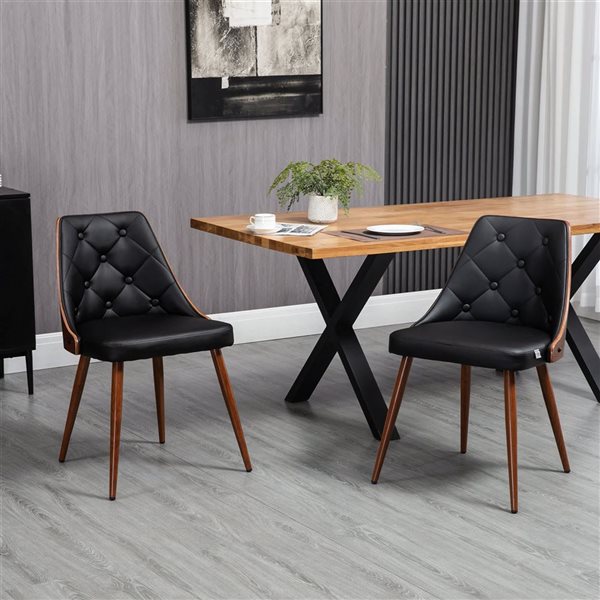 HOMCOM Set of 2 Black Modern Faux Leather Upholstered Dining