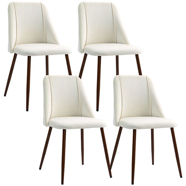 HOMCOM Set of 4 Cream White Velvet Upholstered Dining Chairs