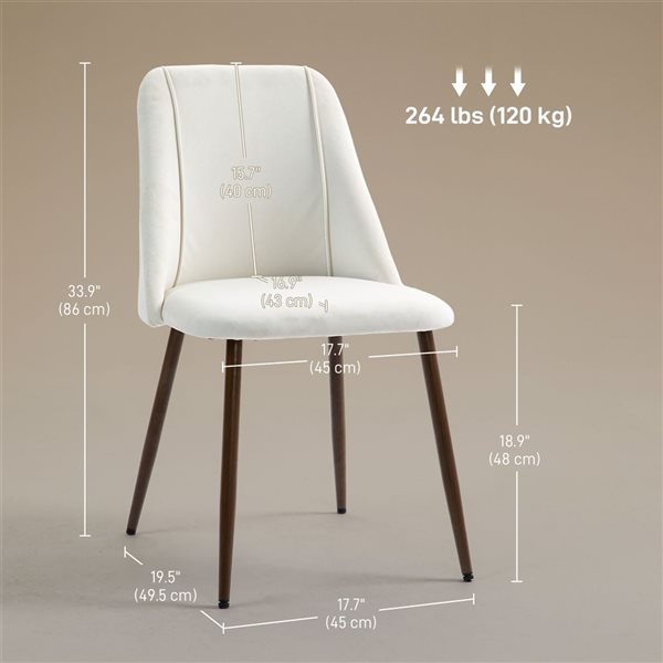 HOMCOM Set of 4 Cream White Velvet Upholstered Dining Chairs
