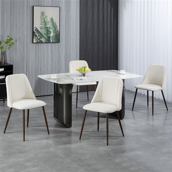 HOMCOM Set of 4 Cream White Velvet Upholstered Dining Chairs