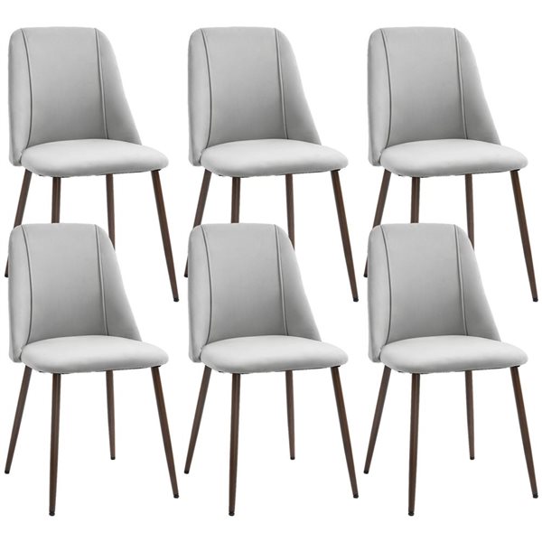 HOMCOM Set of 6 Grey Velvet Upholstered Dining Chairs