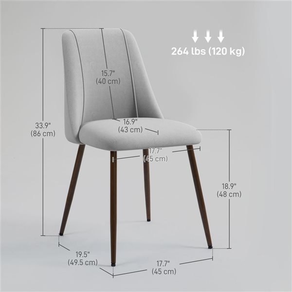 HOMCOM Set of 6 Grey Velvet Upholstered Dining Chairs