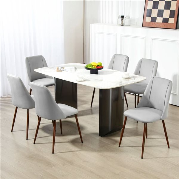 HOMCOM Set of 6 Grey Velvet Upholstered Dining Chairs