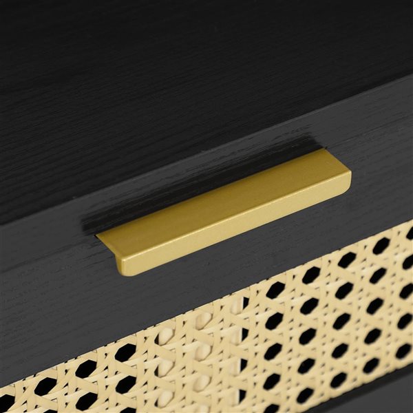 HOMCOM 31-in W Black Particleboard Freestanding Boho Sideboard w/ Rattan Doors