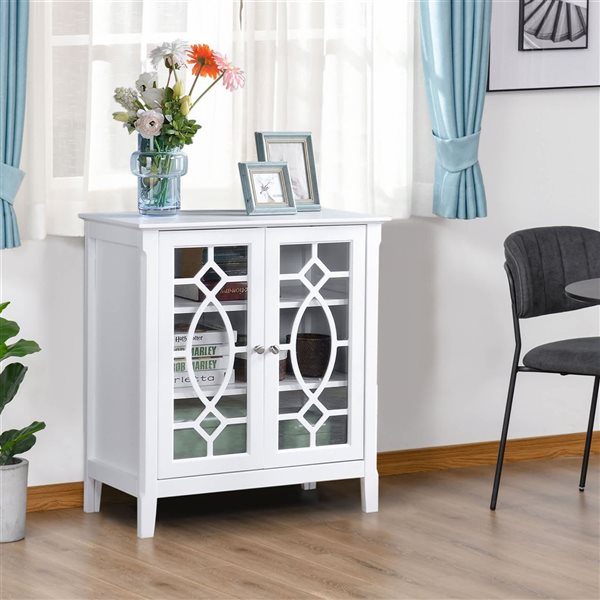 HOMCOM 30-in W MDF Freestanding Sideboard Display Cabinet w/ 2 Glass Doors and Adjustable Shelves