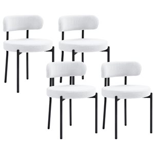 HOMCOM Set of 4 Cream White Polyester Upholstered Dining Chairs w/ Steel Legs