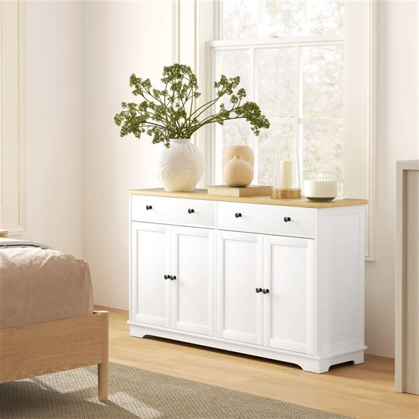 HOMCOM 55-in W White Particleboard Freestanding Sideboard w/ Storage Drawers and Adjustable Shelves