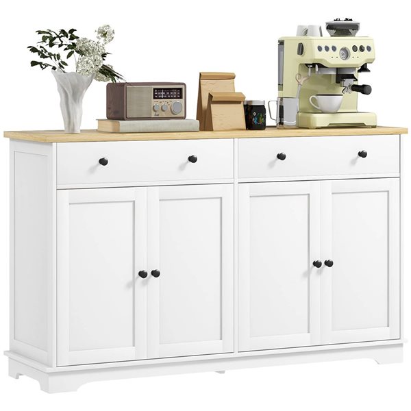 HOMCOM 55-in W White Particleboard Freestanding Sideboard w/ Storage Drawers and Adjustable Shelves