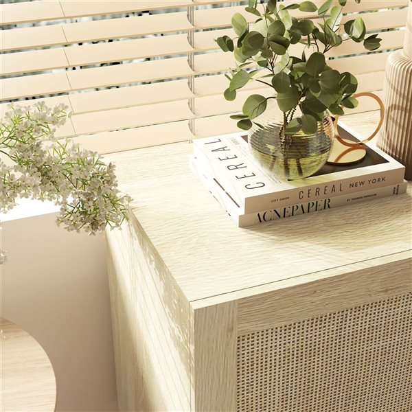 HOMCOM 53.5-in W Natural Particleboard Freestanding Boho Sideboard w/ Rattan Doors