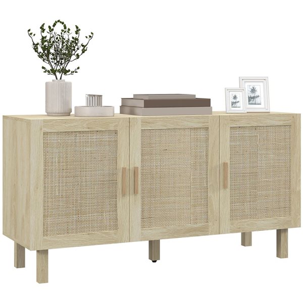 HOMCOM 53.5-in W Natural Particleboard Freestanding Boho Sideboard w/ Rattan Doors