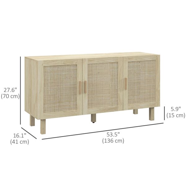 HOMCOM 53.5-in W Natural Particleboard Freestanding Boho Sideboard w/ Rattan Doors