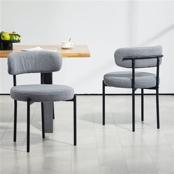 HOMCOM Set of 2 Grey Polyester Upholstered Dining Chairs w/ Steel Legs