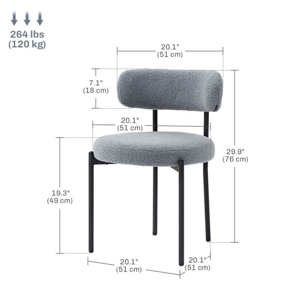 HOMCOM Set of 2 Grey Polyester Upholstered Dining Chairs w/ Steel Legs