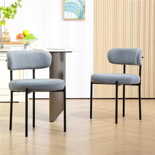 HOMCOM Set of 2 Grey Polyester Upholstered Dining Chairs w/ Steel Legs