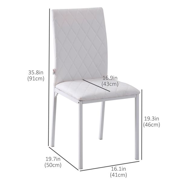 HOMCOM Set of 4 White Faux Leather Upholstered Dining Chairs