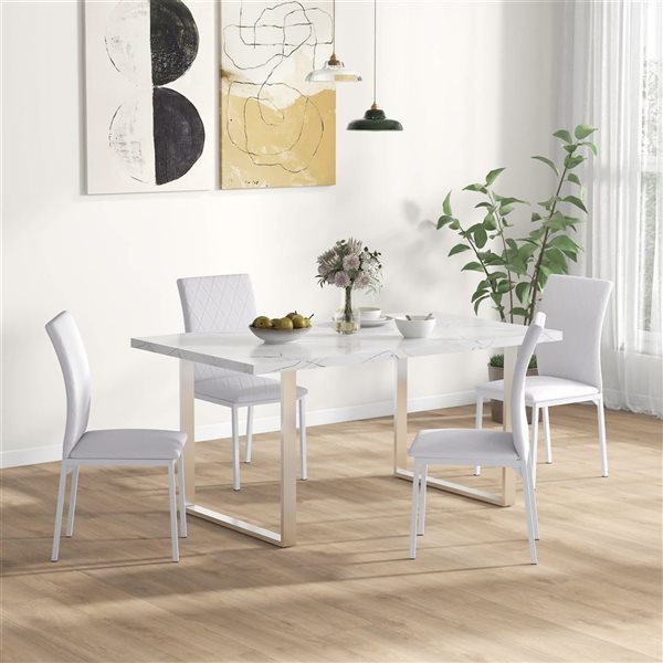 HOMCOM Set of 4 White Faux Leather Upholstered Dining Chairs