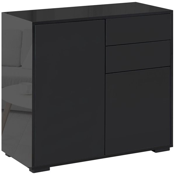 HOMCOM 31-in W Black Particleboard Freestanding High Gloss Buffet Sideboard w/ Drawers
