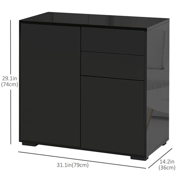 HOMCOM 31-in W Black Particleboard Freestanding High Gloss Buffet Sideboard w/ Drawers