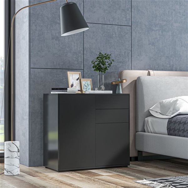 HOMCOM 31-in W Black Particleboard Freestanding High Gloss Buffet Sideboard w/ Drawers