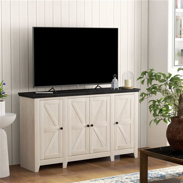 HOMCOM 47-in W White Wood Grain Particleboard Freestanding Sideboard w/ Adjustable Shelves and Doors
