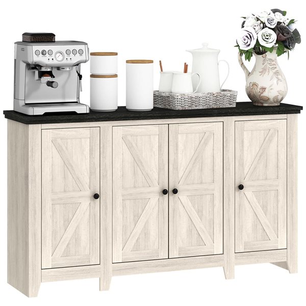 HOMCOM 47-in W White Wood Grain Particleboard Freestanding Sideboard w/ Adjustable Shelves and Doors