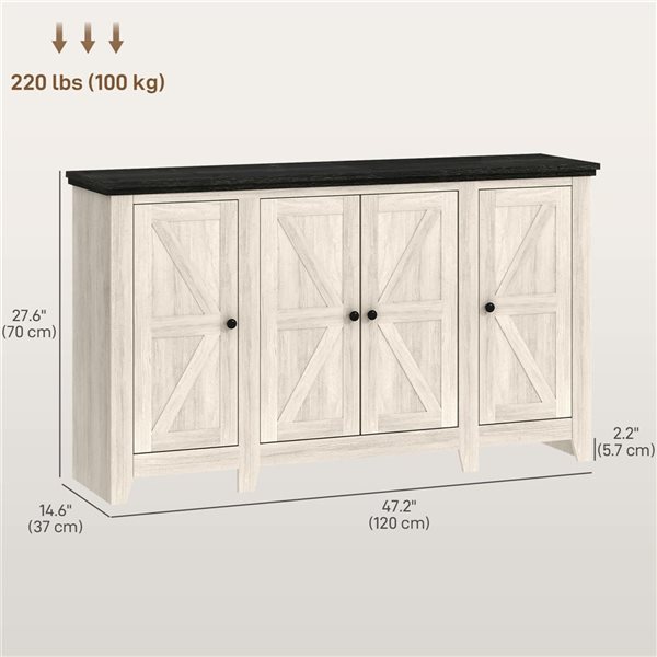 HOMCOM 47-in W White Wood Grain Particleboard Freestanding Sideboard w/ Adjustable Shelves and Doors