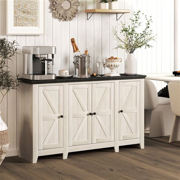 HOMCOM 47-in W White Wood Grain Particleboard Freestanding Sideboard w/ Adjustable Shelves and Doors