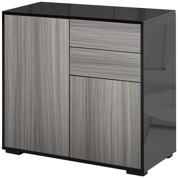 HOMCOM 31-in W Grey Particleboard Freestanding High Gloss Buffet Sideboard w/ Drawers
