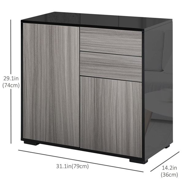 HOMCOM 31-in W Grey Particleboard Freestanding High Gloss Buffet Sideboard w/ Drawers