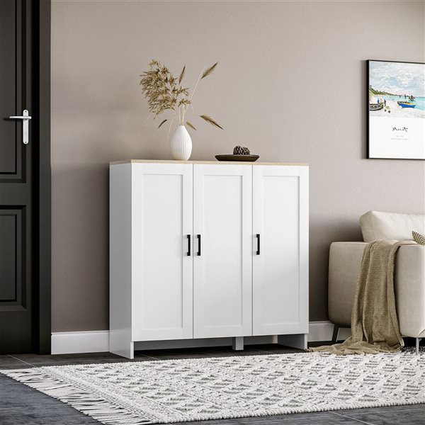 HOMCOM 34.5-in W White Particleboard Freestanding Modern Sideboard w/ Adjustable Shelves