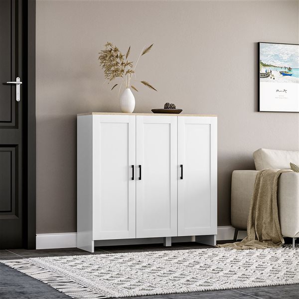 HOMCOM 34.5-in W White Particleboard Freestanding Modern Sideboard w/ Adjustable Shelves
